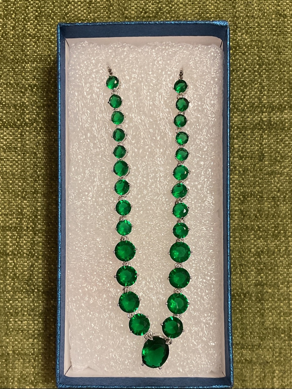 QVC Emerald-Tone Graduated Crystal Necklace